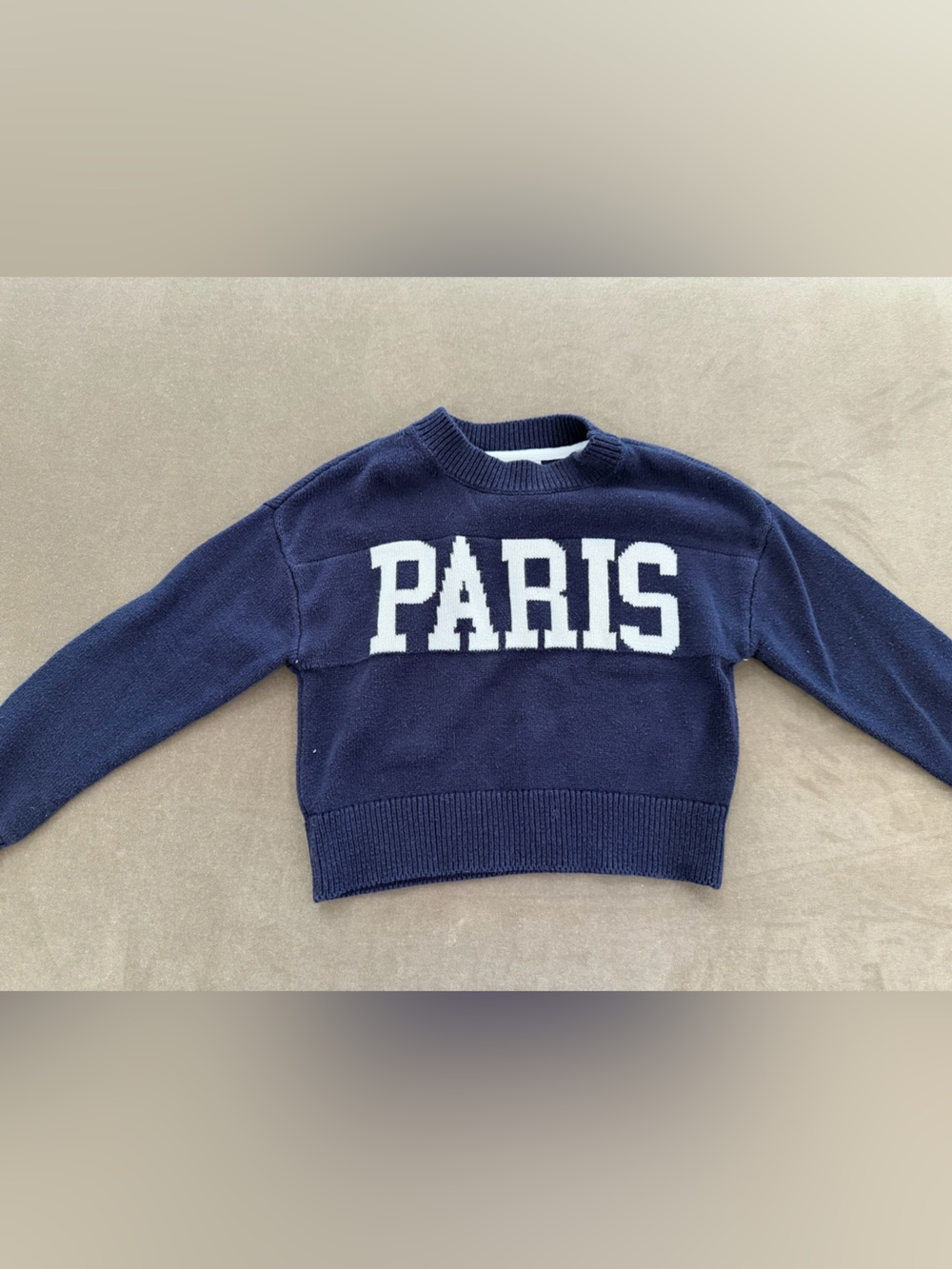 GB girls Navy Crewneck Sweater with White PARIS Lettering
